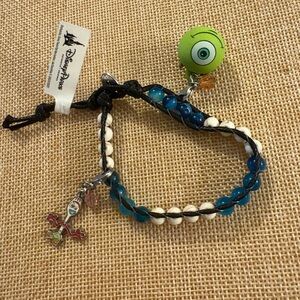 Disney Parks Pixar Charm Bracelet Mike Wazowski Forky Beaded Leather NWT